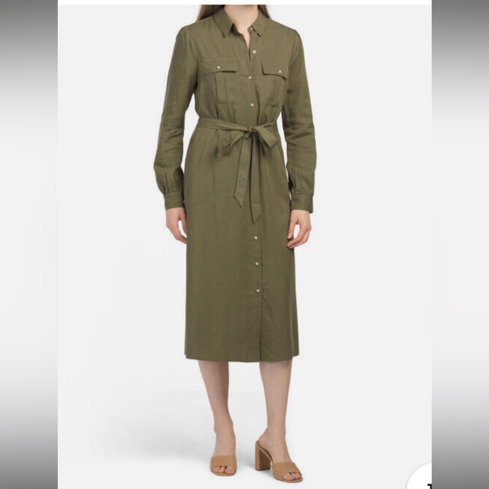 Lucky brand green midi belted shirt dress